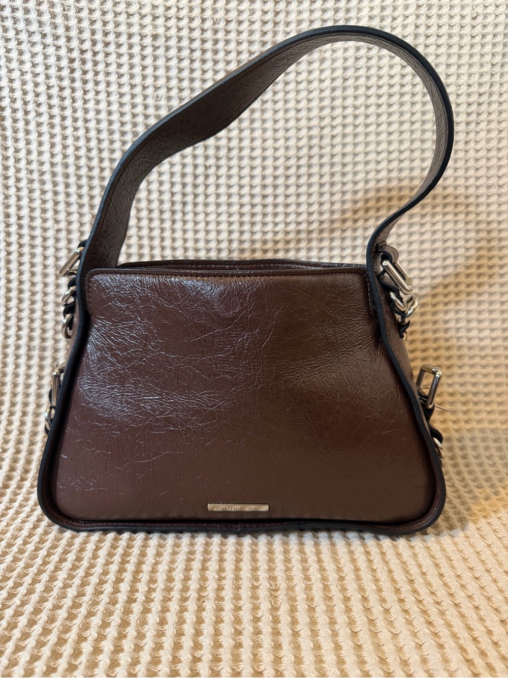 Rachel Zoe Dark Chocolate Brown Mini Shoulder Bag Silver Buckle Chain Detail